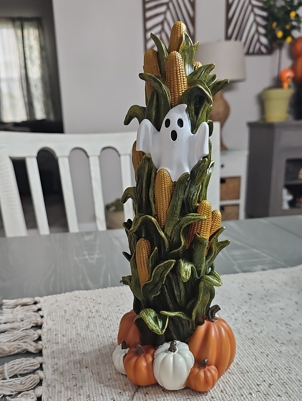 New! Halloween LED Light Up Haunted Cornstalk with Ghost & Pumpkins